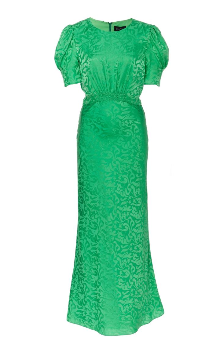 Saloni Bianca Puff Sleeve Silk Dress