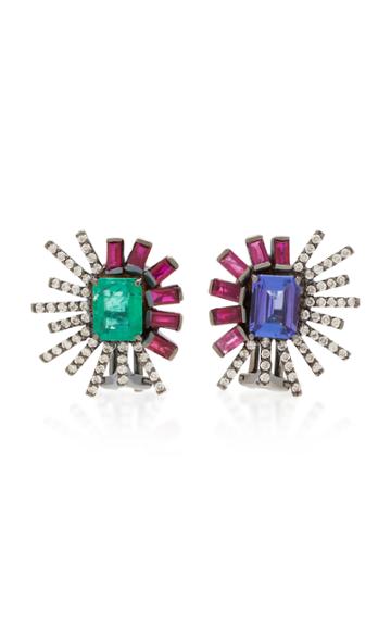 Carol Kauffmann Tanzanite And Emerald Duo Mini Earrings