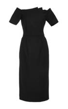 Hensely Fan Pleat Off-the-shoulder Wool Dress