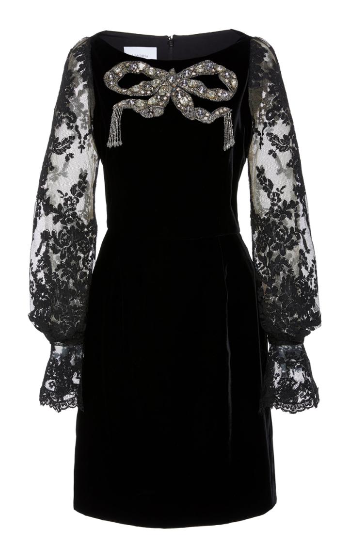 Marchesa Lace-trimmed Velvet Mini Dress