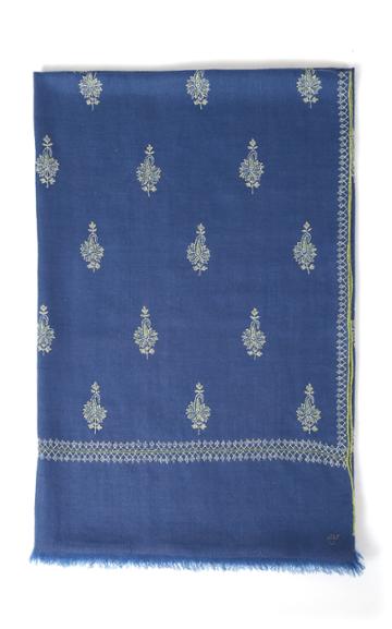 Kashmir Loom Buta True Blue Cashmere Shawl