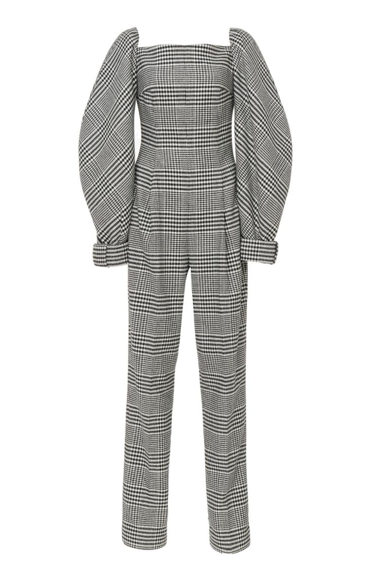 Emilia Wickstead Elsie Prince Of Wales Wool-blend Peasant Sleeve Jumpsuit.