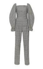 Emilia Wickstead Elsie Prince Of Wales Wool-blend Peasant Sleeve Jumpsuit.