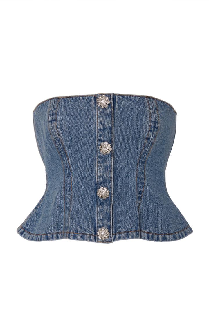 Ganni Washed Denim Peplum Crop Top