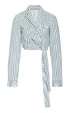 By Any Other Name Velvet-striped Cotton Wrap Top