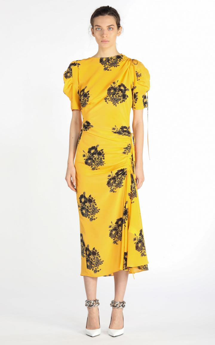 Moda Operandi N21 Tie-detailed Ruched Floral Silk Midi Dress