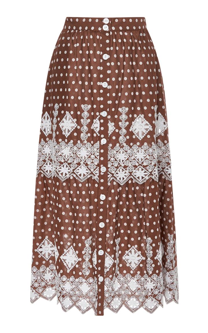 Miguelina Embroidered Polka-dot Cotton Skirt
