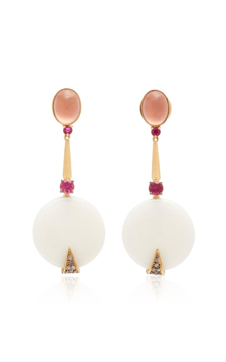 Dorion Soares 18k Gold Ruby Rubelite And Pink Quartz Drop Earrings