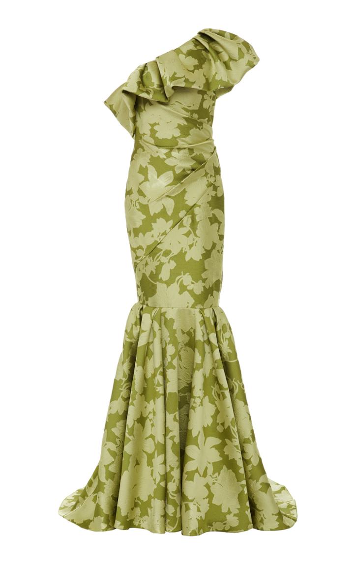 Moda Operandi Pamella Roland Floral-printed One-shoulder Satin Gown Size: 2