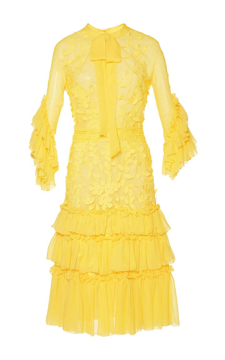 Costarellos Lace And Silk Chiffon Midi Dress