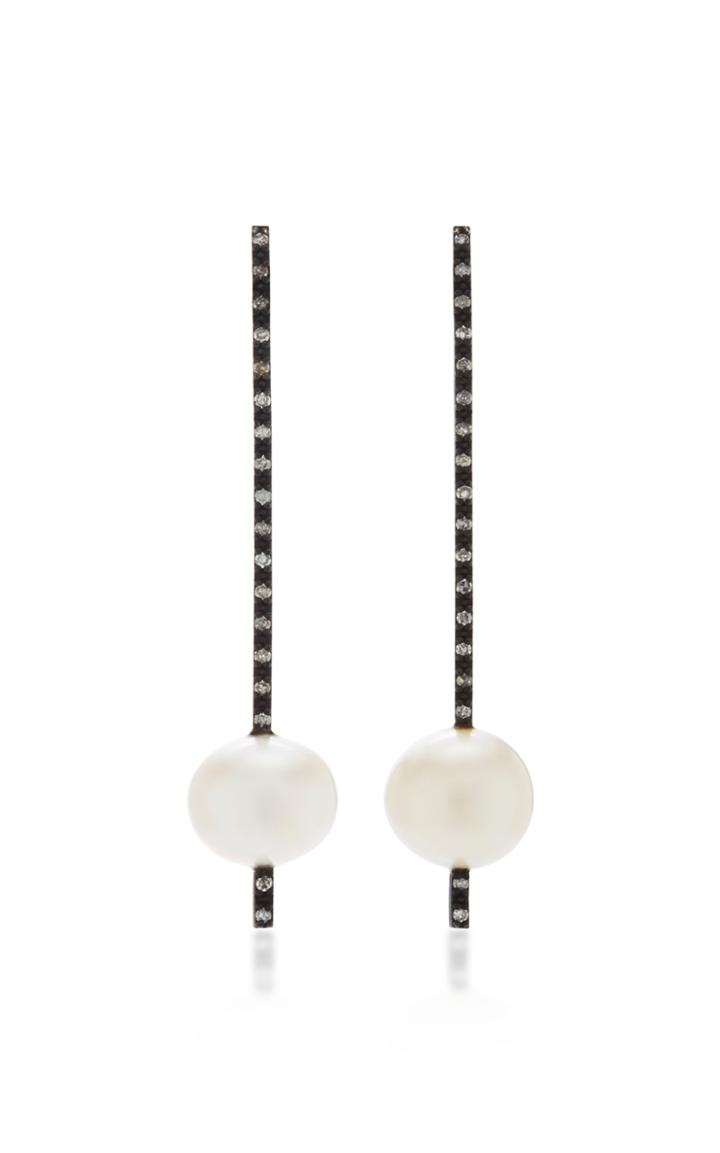 Nancy Newberg Pearl And Diamond Stick Earrings
