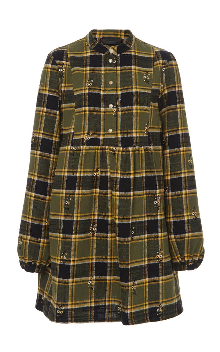 Moda Operandi Alanui Woodland Floral-embroidered Checked Cotton Flannel Mini Shirt D