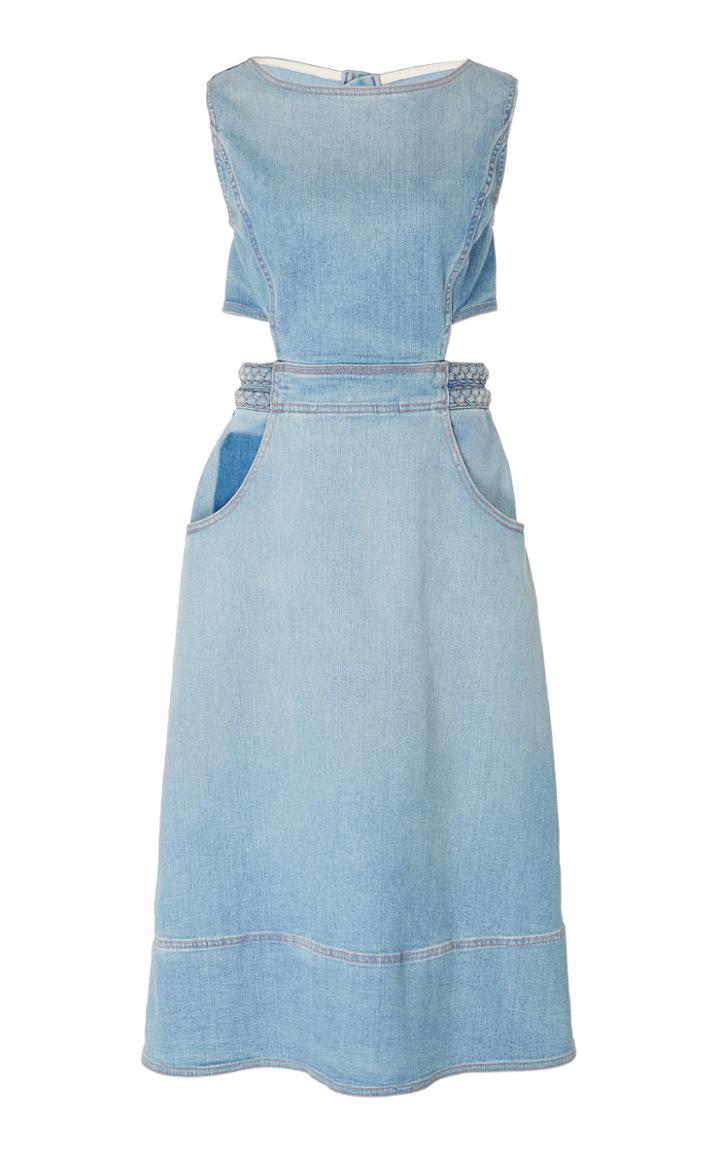 Current/elliott Braided Nightfall Cutout Denim Midi Dress