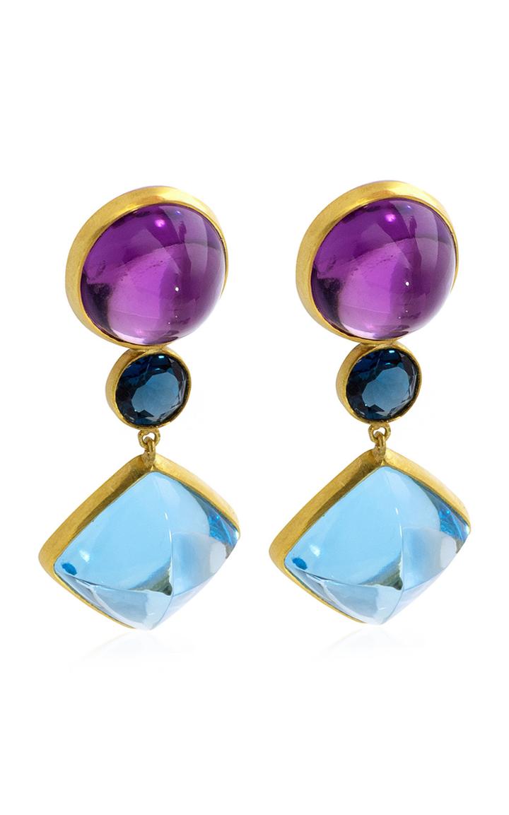 Bahina Amethyst, Topaz 18k Yellow Gold Earrings