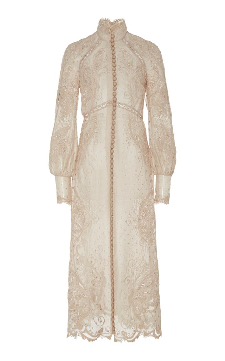 Zimmermann Button-embellished Embroidered Midi Dress Size: 1