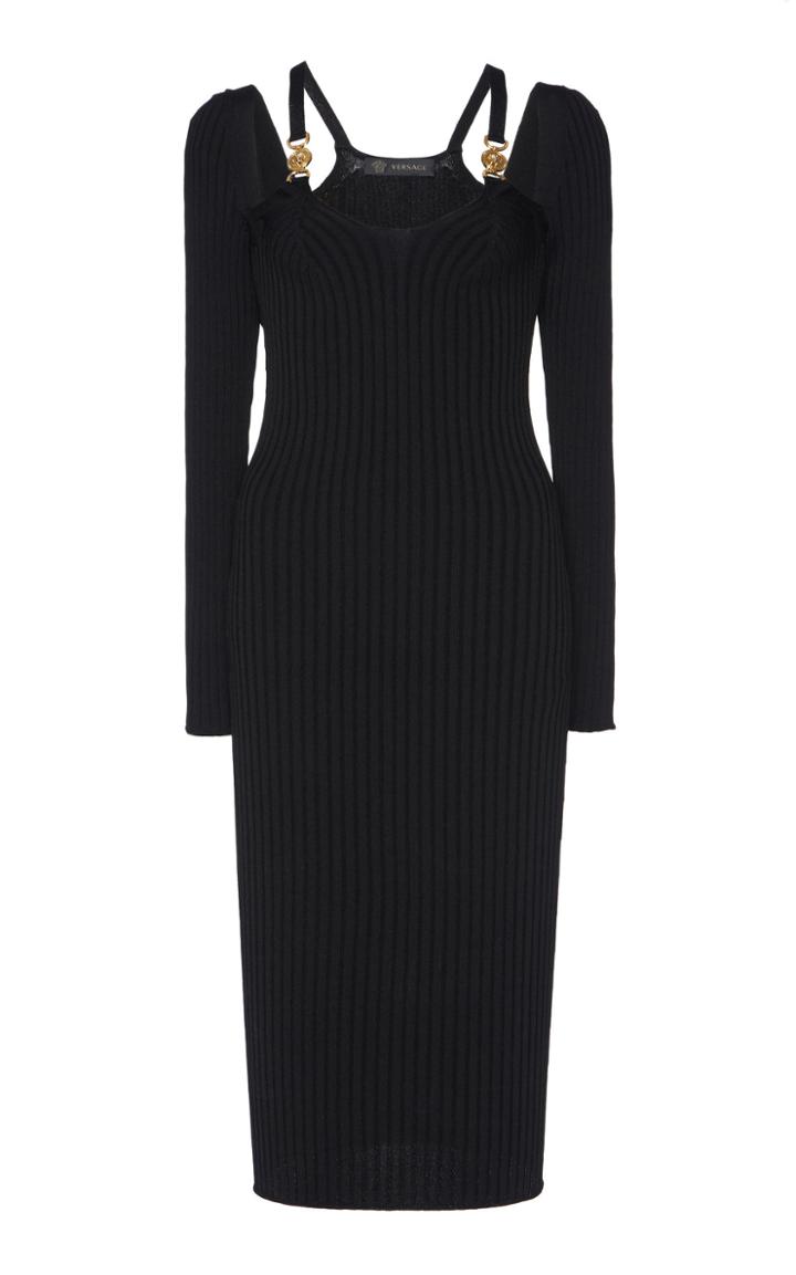 Versace Cutout Ribbed Stretch-knit Midi Dress Size: 36