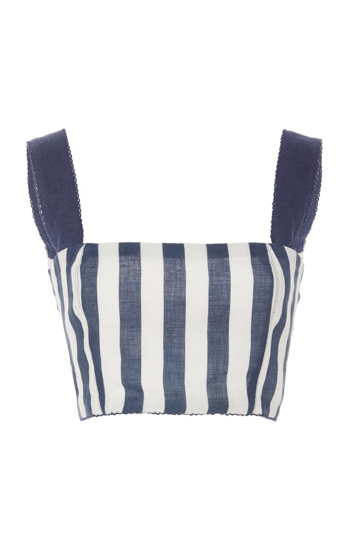 Agua By Agua Bendita Cacao Striped Linen Crop Top