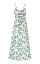 Rebecca De Ravenel Leaf-print Cotton Tie-back Maxi Dress