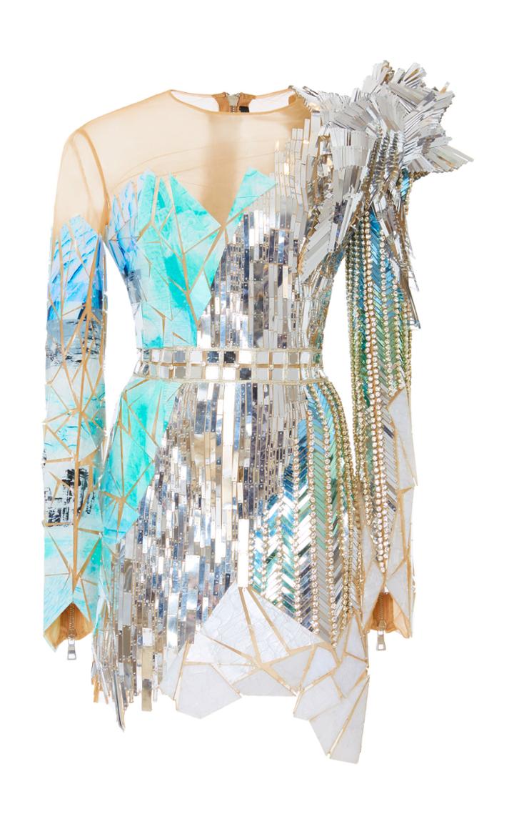 Balmain Embroidered Mesh Yoke Dress