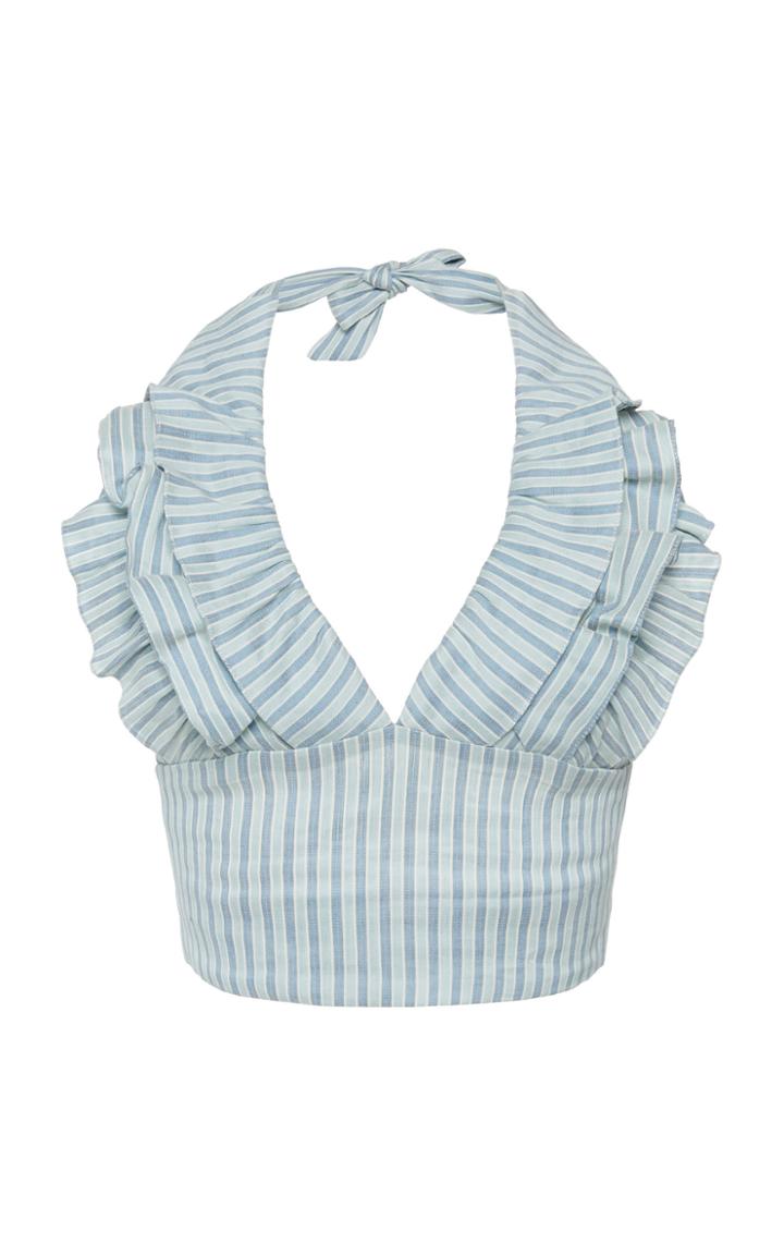 Luisa Beccaria V-neck Cotton Blend Halter Top