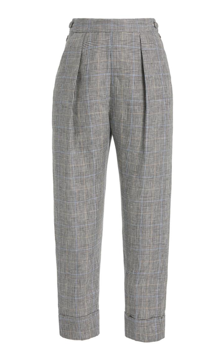 Rachel Comey Westside Pleated Plaid Linen Cuffed Pants