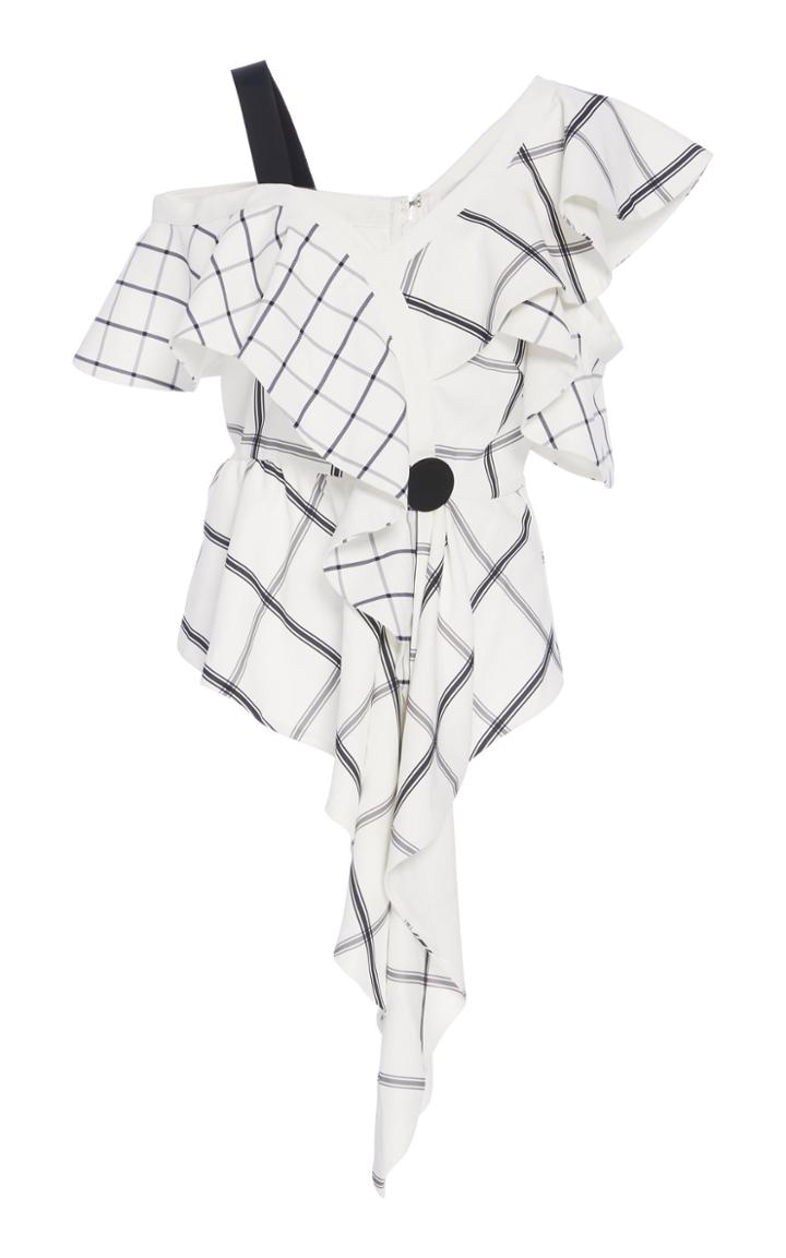 Self Portrait Asymmetric Frill Check Top