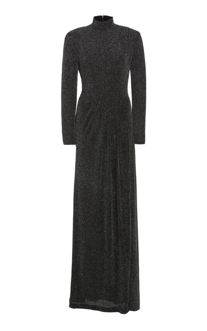 Jonathan Simkhai Glitter Jersey Long Sleeve Draped Front Gown