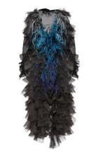 Mary Katrantzou Feather-trimmed Ruffled Silk Organza Top