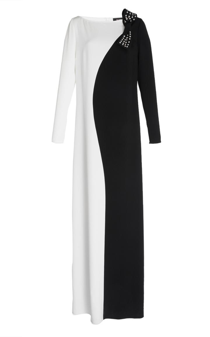 Paule Ka Long Sleeve Crepe Backed Satin Gown