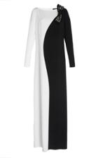 Paule Ka Long Sleeve Crepe Backed Satin Gown