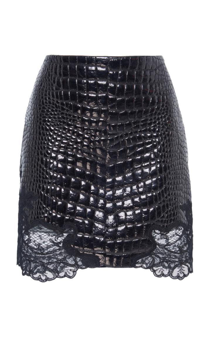 Versace Lace Hem Leather Skirt