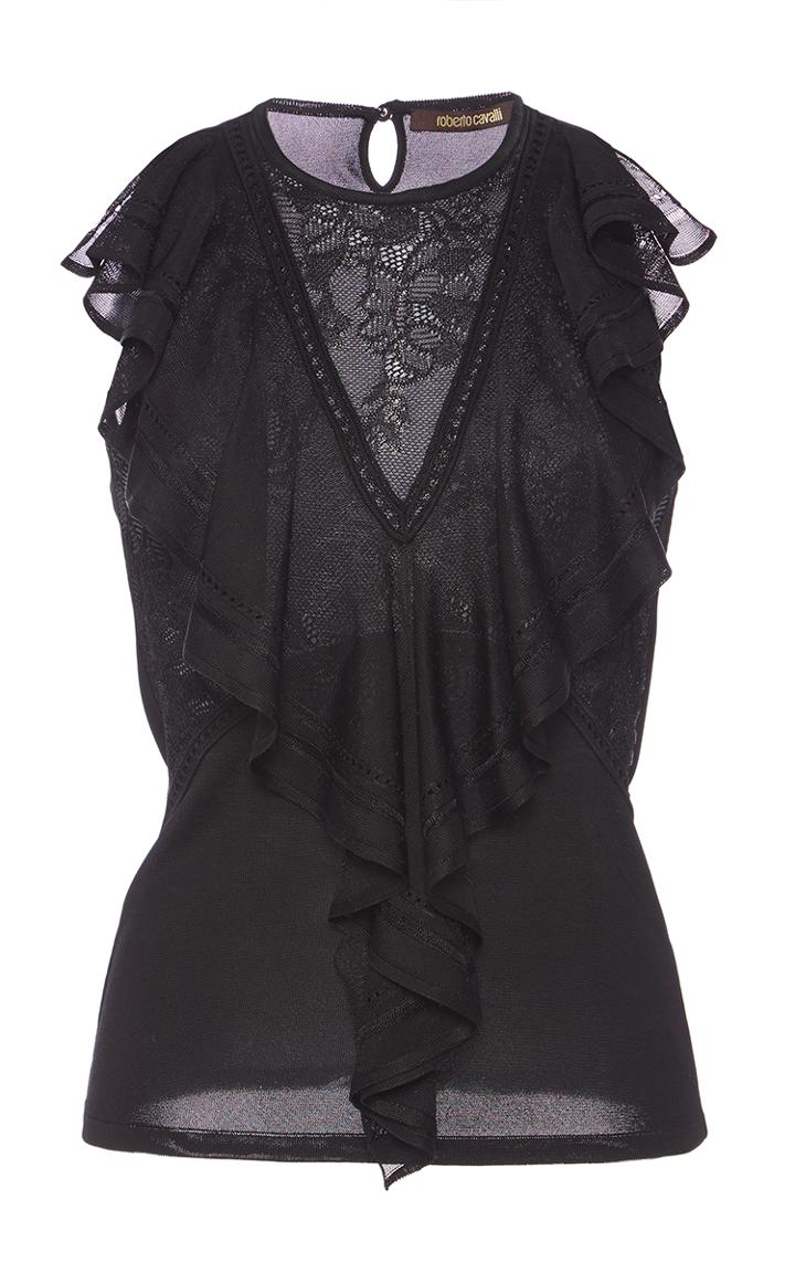 Roberto Cavalli Black Ruffle Knit Top
