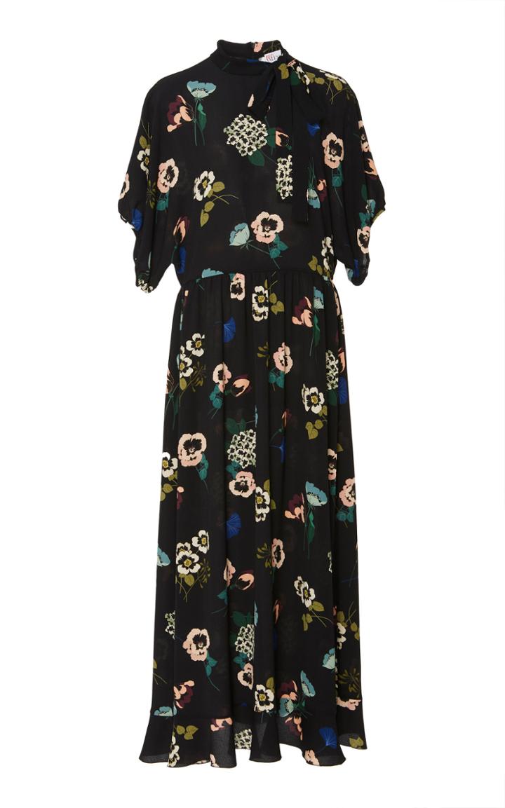 Red Valentino Floral-print Pleated Crepe Dress
