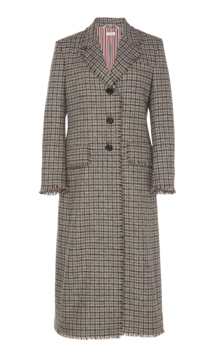 Thom Browne Wool Frayed Check Coat