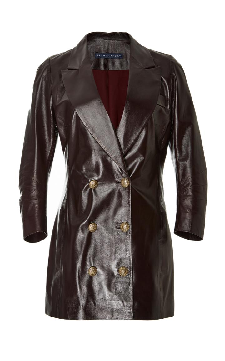 Zeynep Arcay Double Breasted Leather Blazer