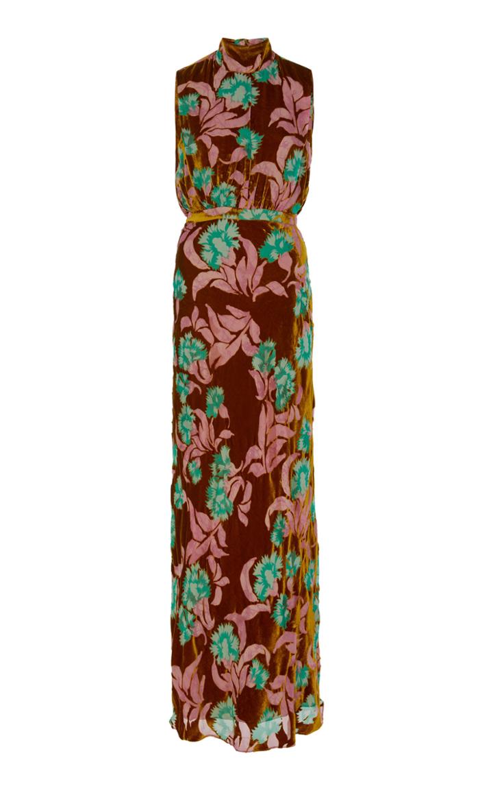 Saloni Draped Flocked-velvet Gown
