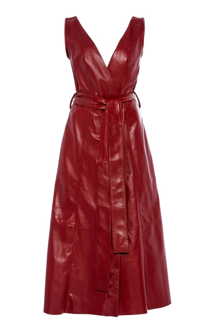 Moda Operandi Petar Petrov Awel Sleeveless V-neck Leather Dress Size: 34