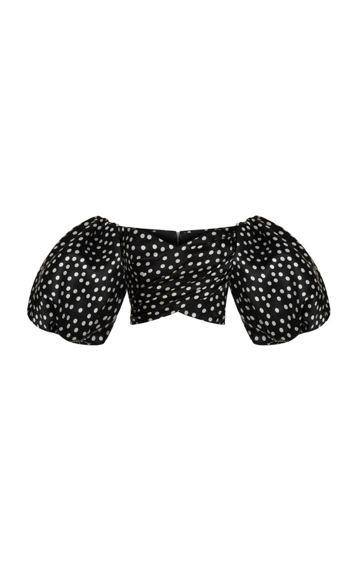 Moda Operandi Rasario Puff-sleeve Polka-dot Silk Organza Off-the-shoulder Crop Top