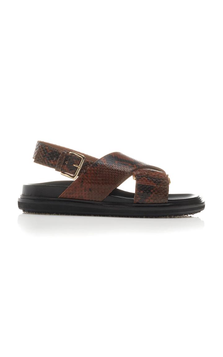 Marni Fussbett Snake-effect Leather Slingback Sandals