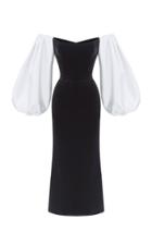 Rasario Puffed Sleeve Satin And Silk-blend Velvet Midi Dress