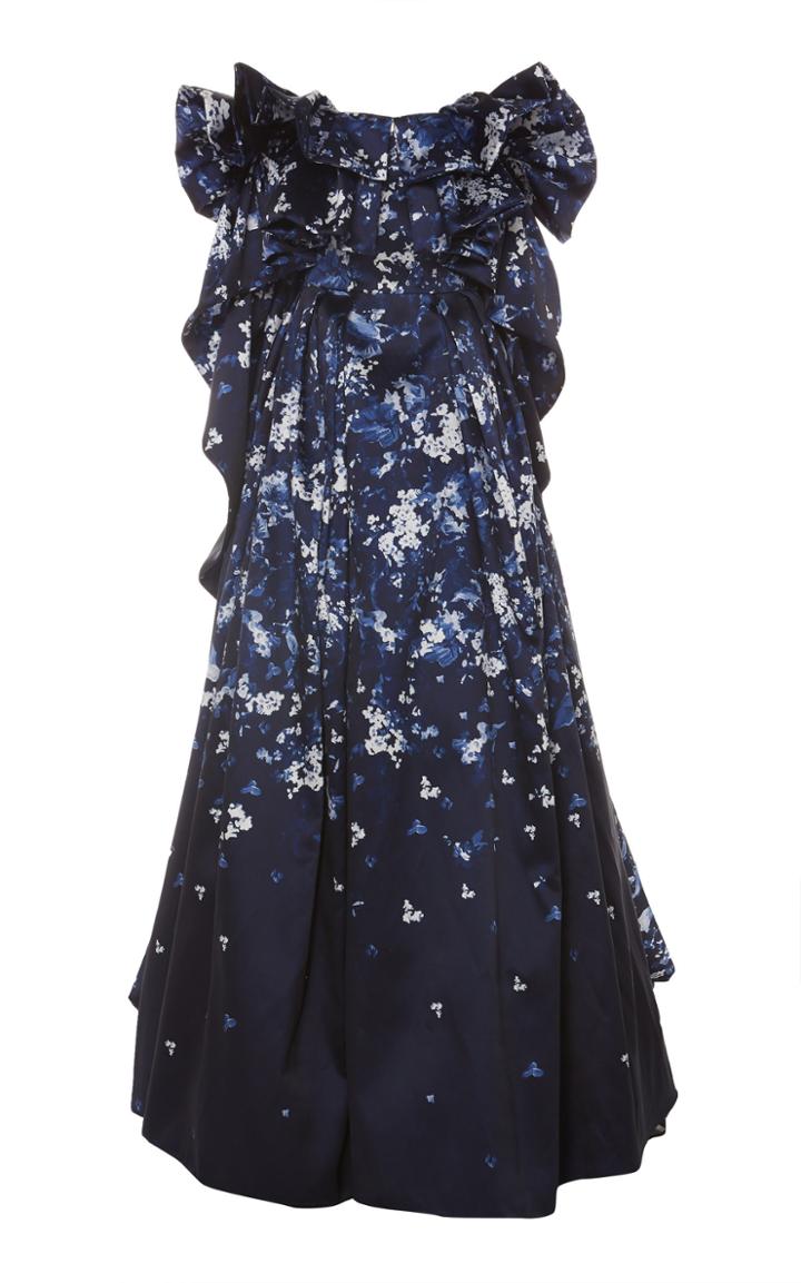 Pamella Roland Mikado Ombre Floral Print Gown