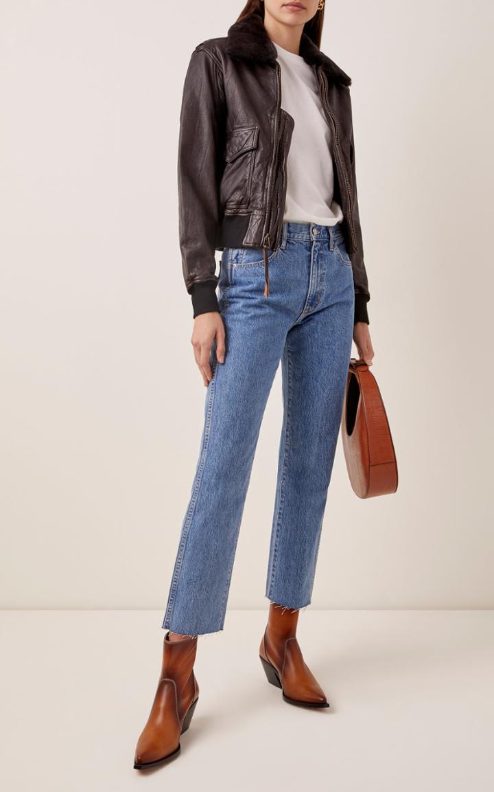 Re/done 40s Flight Shearling-trimmed Leather Jacket