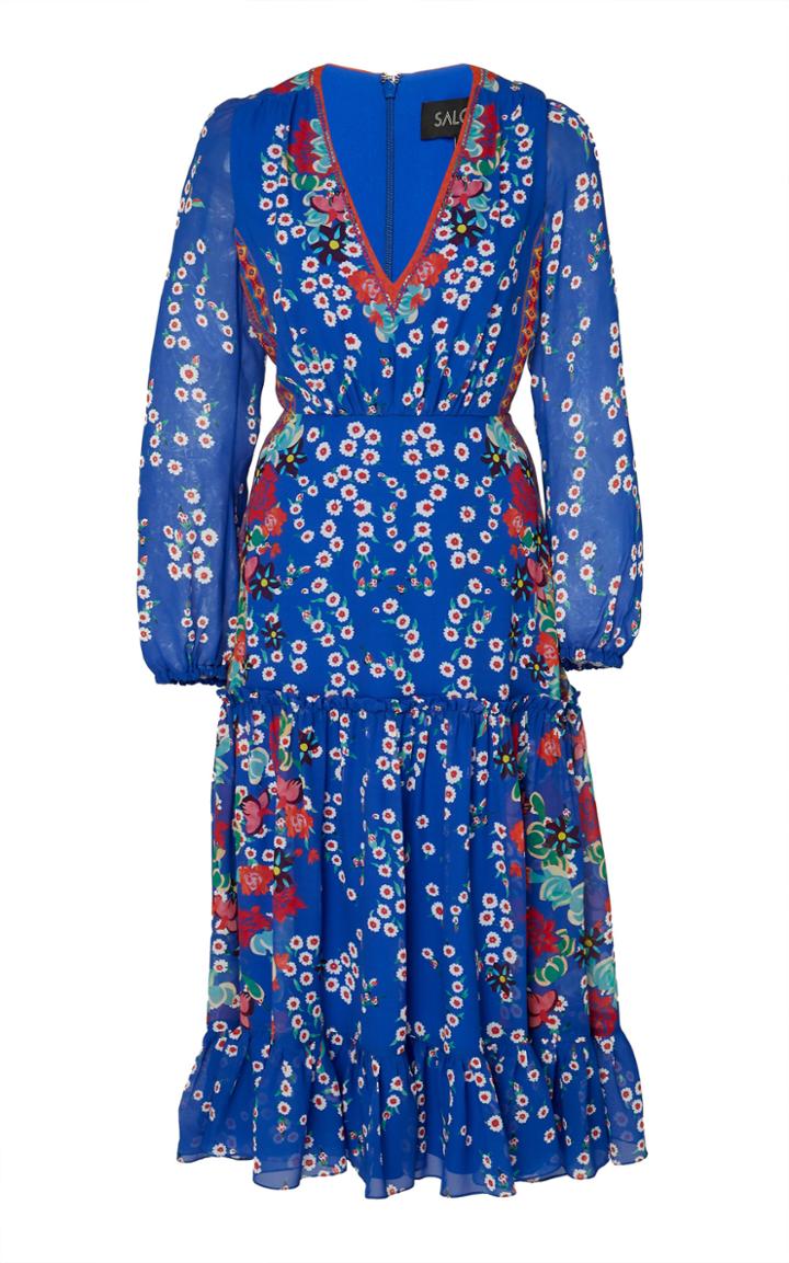 Saloni Devon Tiered Floral-print Silk Midi Dress