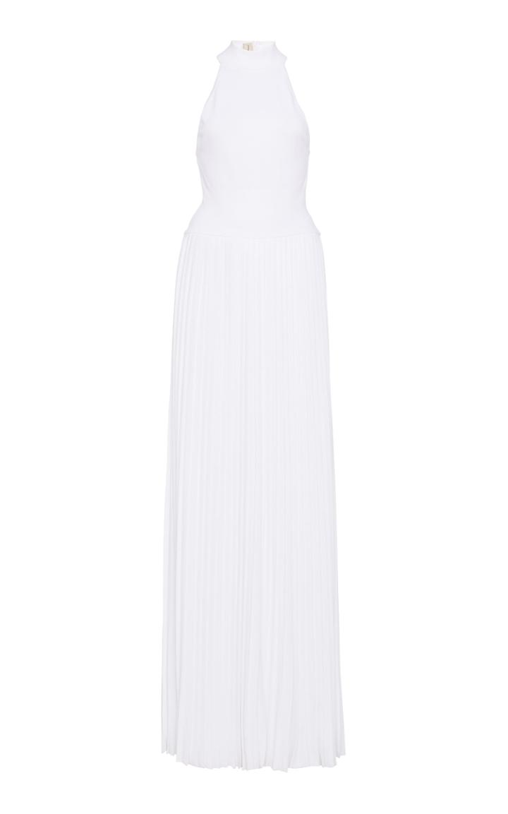 Alexandre Vauthier Pleated Georgette Halterneck Maxi Dress