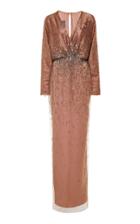 Monique Lhuillier Embellished Charmeuse Draped Dolman Sleeve Gown