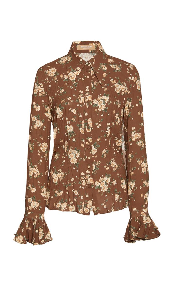 Michael Kors Collection Crushed Bell Sleeve Silk Shirt Size: 4