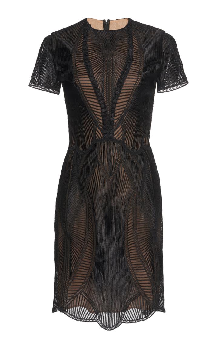 Costarellos Sheer Grid Lace Mini Dress