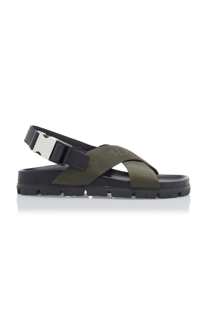 Prada Leather-trimmed Canvas-jacquard Sandals Size: 39