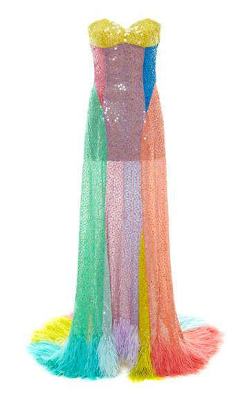 Moda Operandi Attico Feather-trim Multi-toned Sequin Gown Size: 36