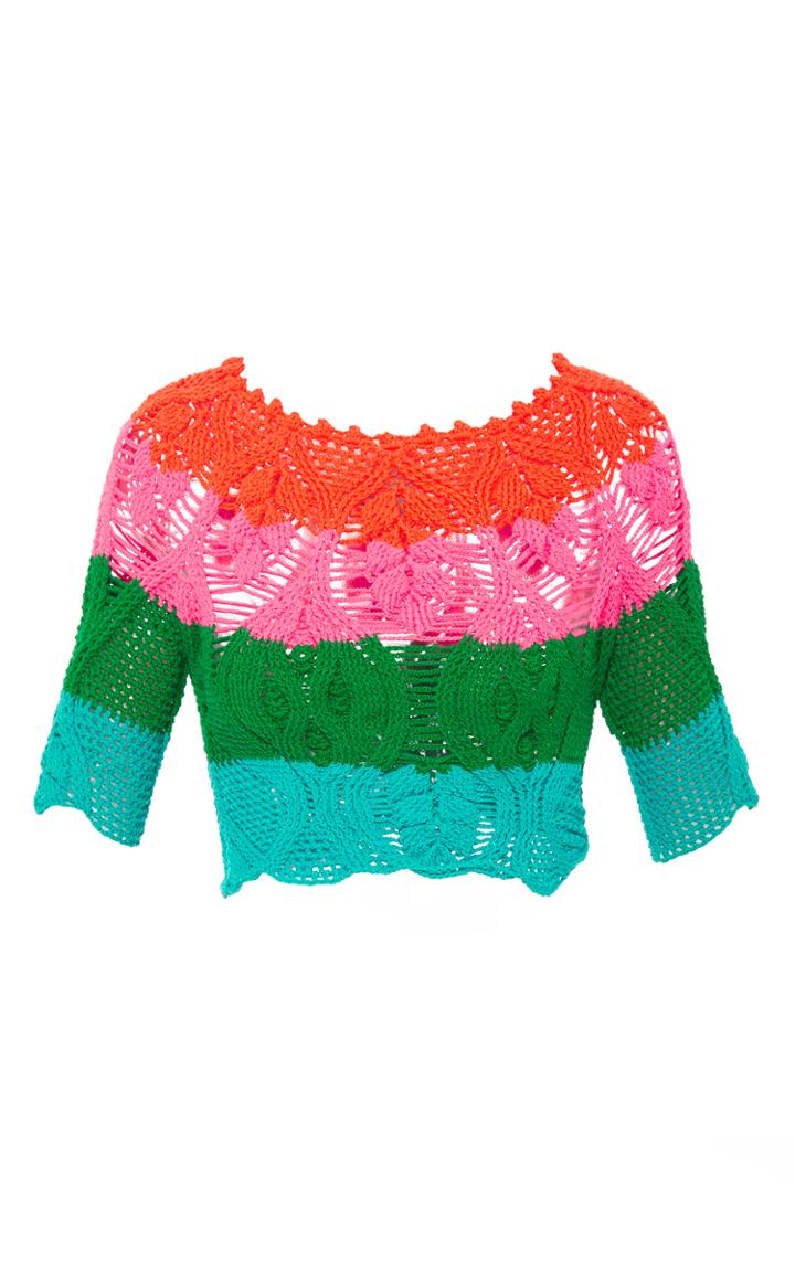 Helen Rdel Multi Stripe Leaf Crop Top